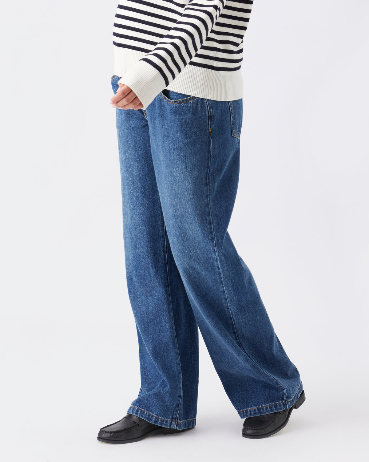 Wide Leg Umstandsjeans mit elastischem verstellbaren Bund dark wash RIP26AW02 5