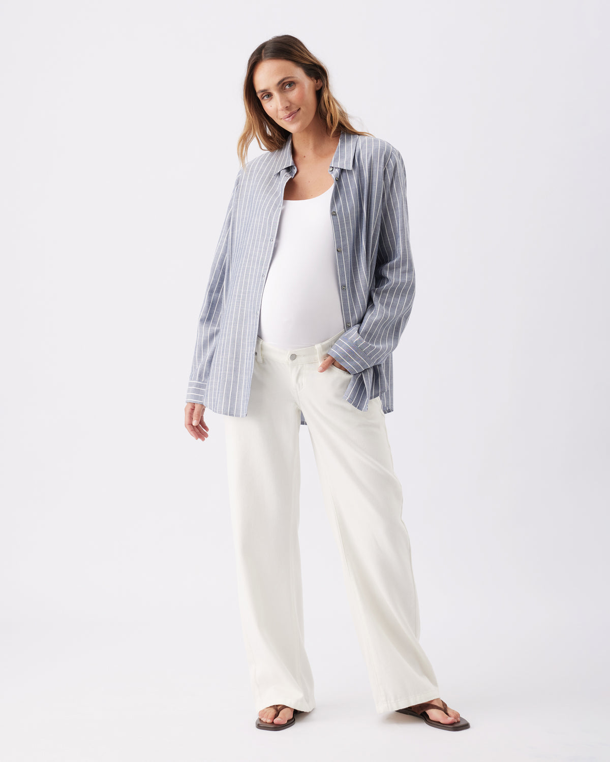 Wide Leg Umstandsjeans mit elastischem verstellbaren Bund ecru RIP26AW01 1