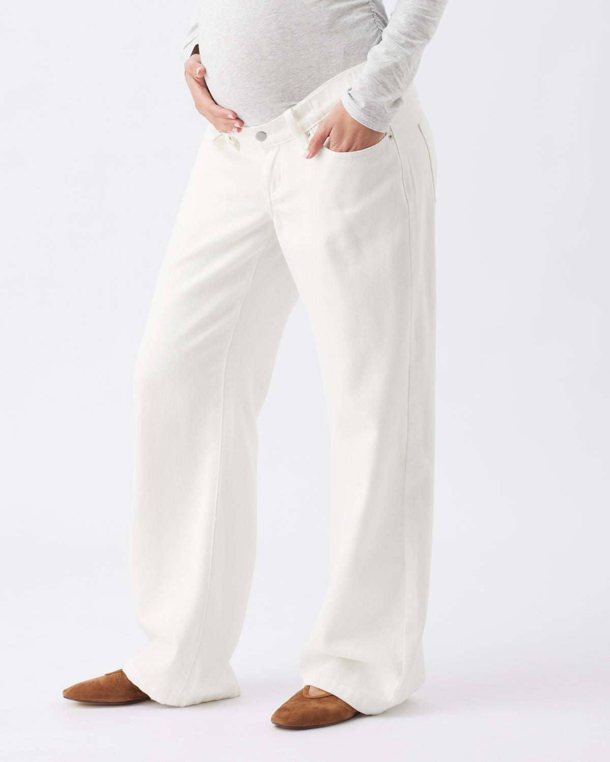 Wide Leg Umstandsjeans mit elastischem verstellbaren Bund ecru RIP26AW01 3