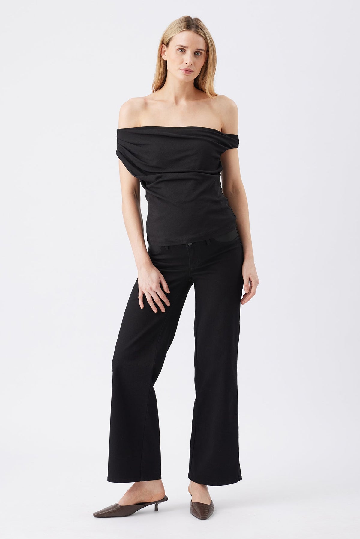 Wide Leg Umstandsjeans mit seitlichen Stretcheinsätzen schwarz RIP26AW15 1